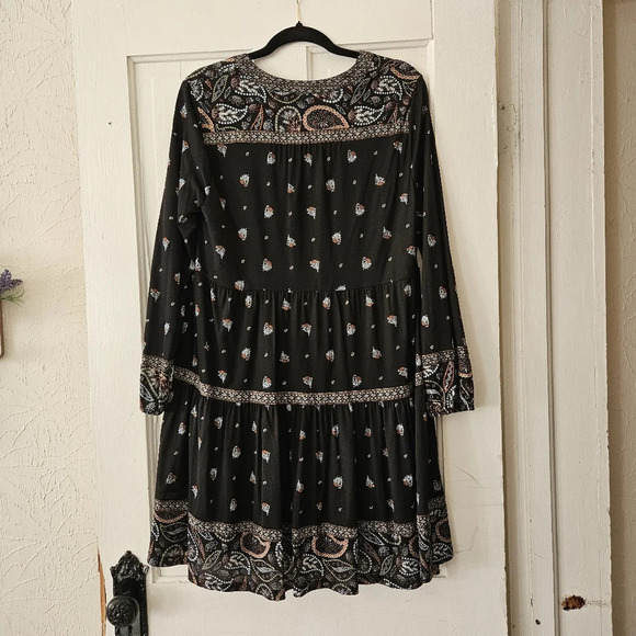 Style And Company Long Sleeve Black Paisley Dress Size Medium, Boho, Peasant - Picture 4 of 6